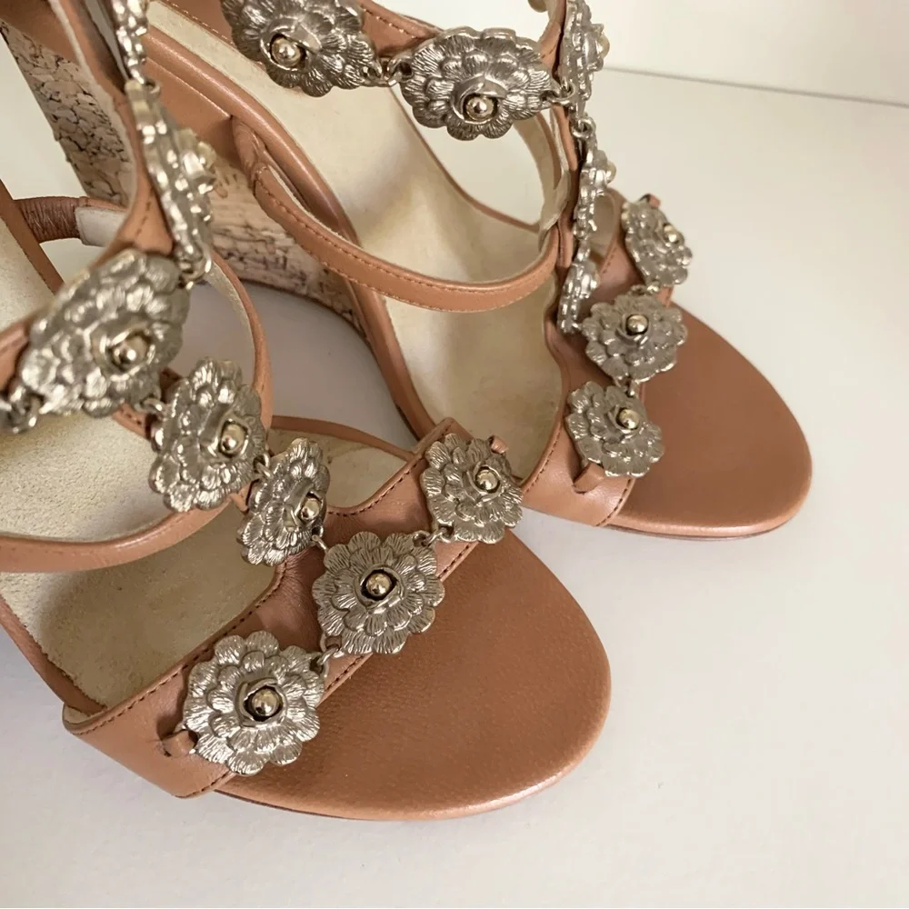 Chanel cc logo camellia charm sandal wedges